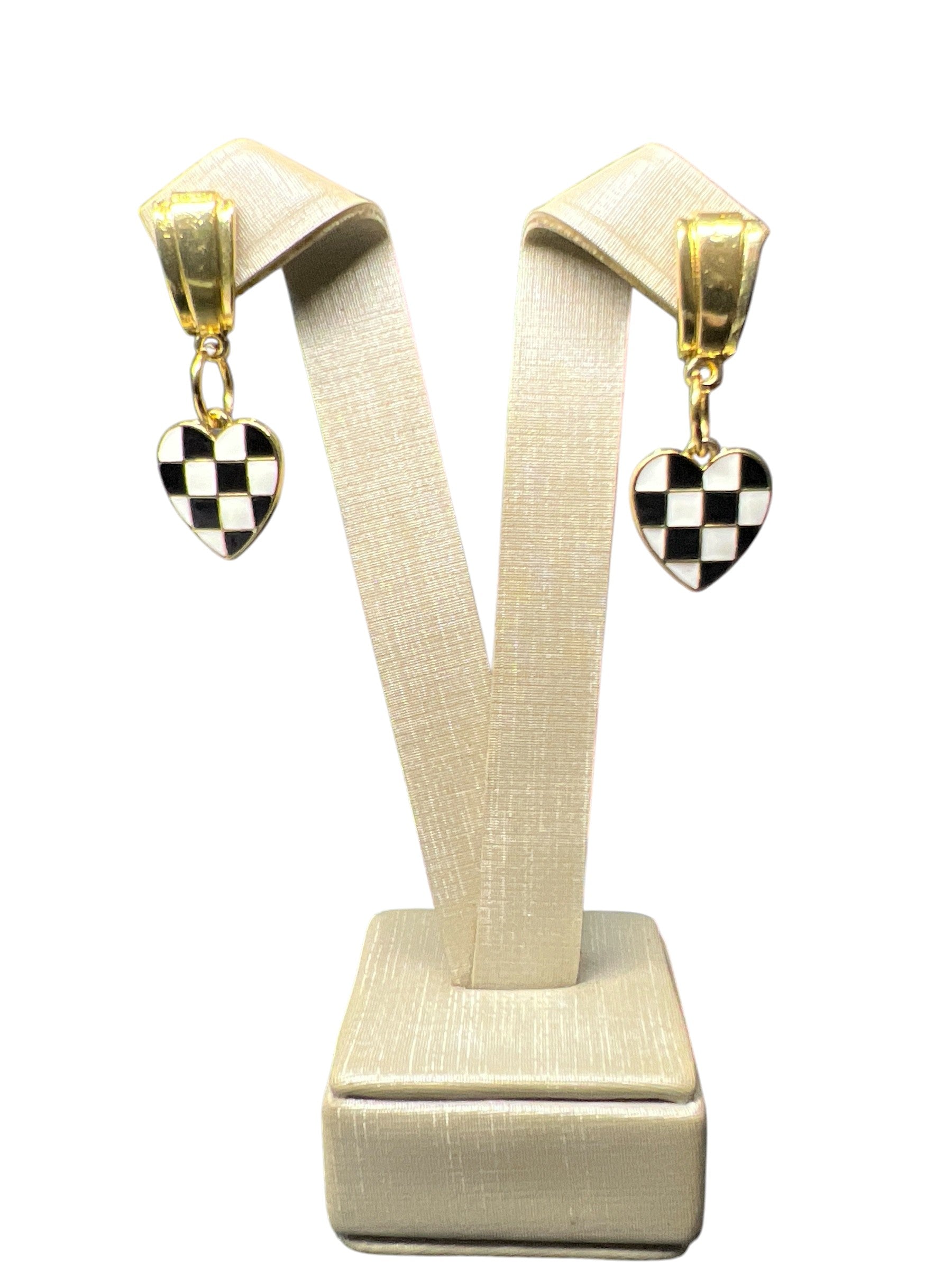 Brinco Dourado Coração Xadrez